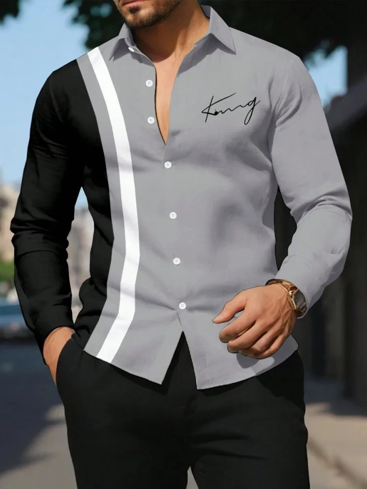 Striped Printed Men's Long-sleeved Shirt Summer Casual Men's Single-breasted Shirt Beach Pool Party Men's Fashionable Shirt 2