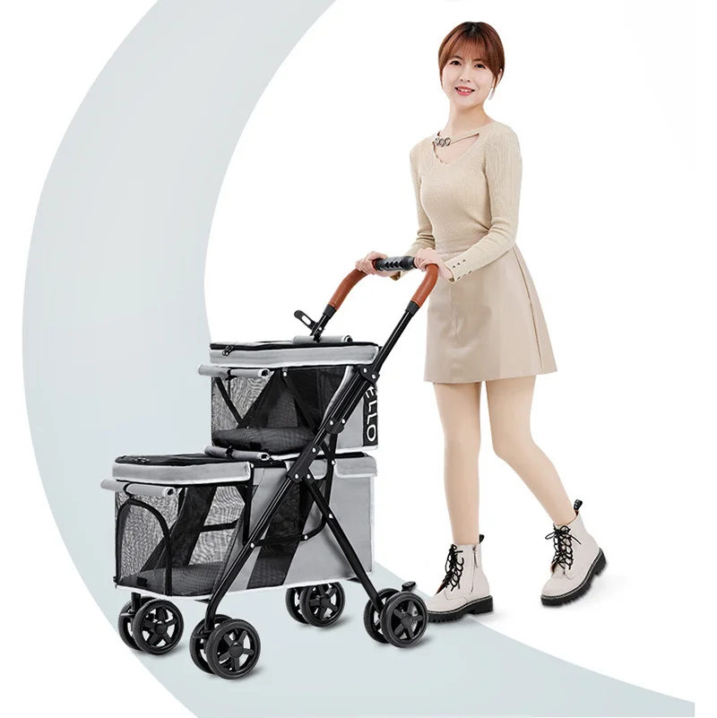 

Front Wheel Universal Pet Stroller Double-Deck Stroller For Animals Pet Cart Dog Bed Cat Chiens Outdoor Carrier Dog Supplies