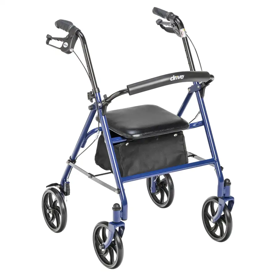 Durable Blue Four Wheel Rollator Walker with Back Support