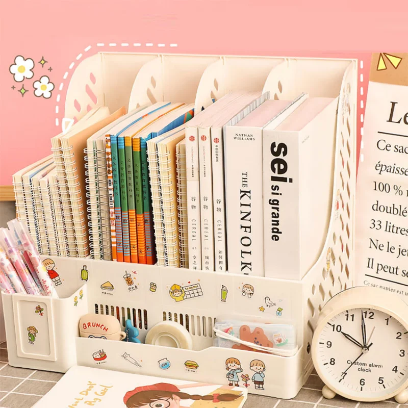 Kawaii Desk Organizer File Tray Desk Book Stand Office Rack Folding Desktop Detachable Storage Basket Document Holder