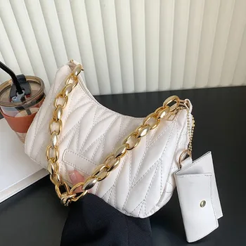 Borsa a mezzaluna trapuntata increspata, borsa a tracolla a catena alla moda, borsa da donna con portamonete per l'estate ogni giorno 1