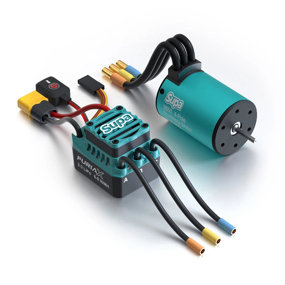 Kit moteur brushless 3650 et ESC 60A avec dissipateur thermique et ventilateur.