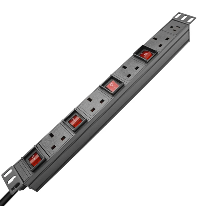 

4 ON/OFF UK output 19 inch High power aluminum alloy 2M extended wire Special for cabinet PDU
