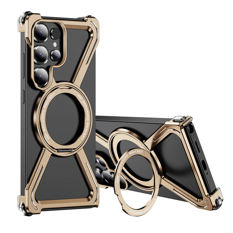 Premium Metal Magnetic Phone Case with 360° Rotating Bracket and Aluminum Alloy Frameless Shockproof Design