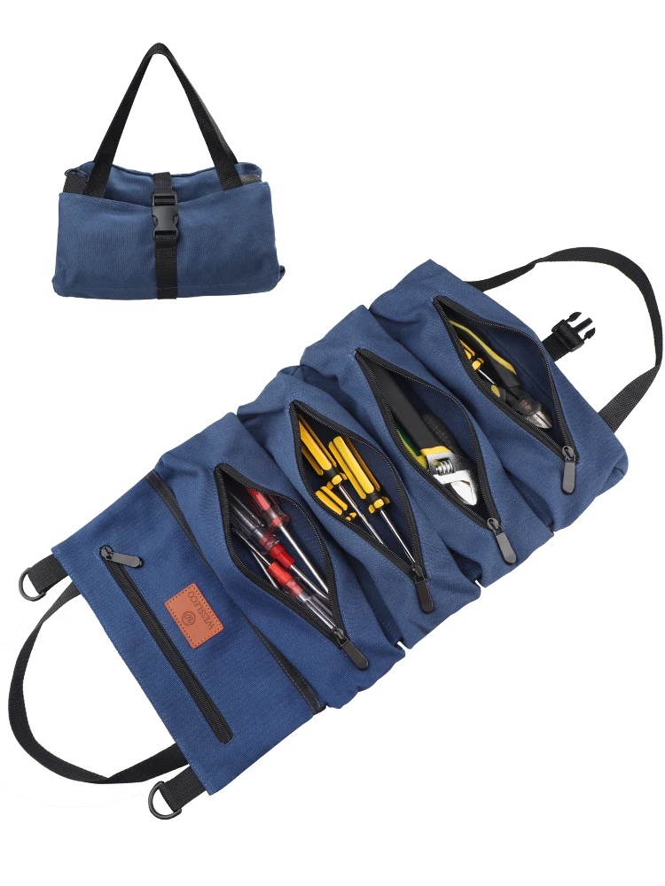 WESSLECO Roll Up Tool Bag Multi-Purpose Tool Pouch Wrench Organizer Small Shoulder Tool Bag Hanging Zipper Carrier Tote small tool chest