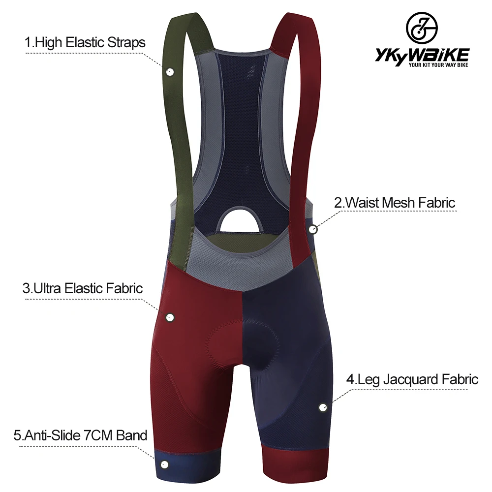 YKYW Colorful Pro Team Bib Shorts Men's Cycling Shorts Summer Bib Tights Bicycle Road Bike Ride Padded Pro Gradient cycling bib shorts cycling shorts