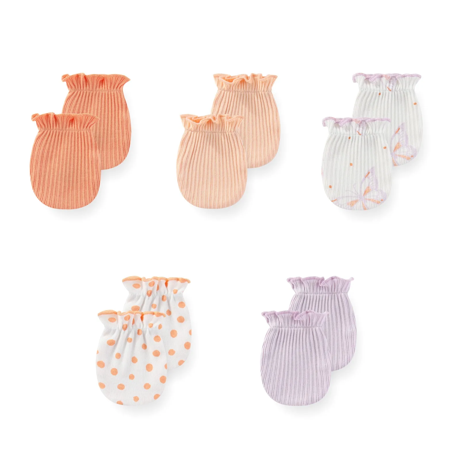 5 Pairs Newborn Baby Boy Mittens Cotton 0-6Months Baby Girl Gloves Cartoon Print Accessories Solid Color