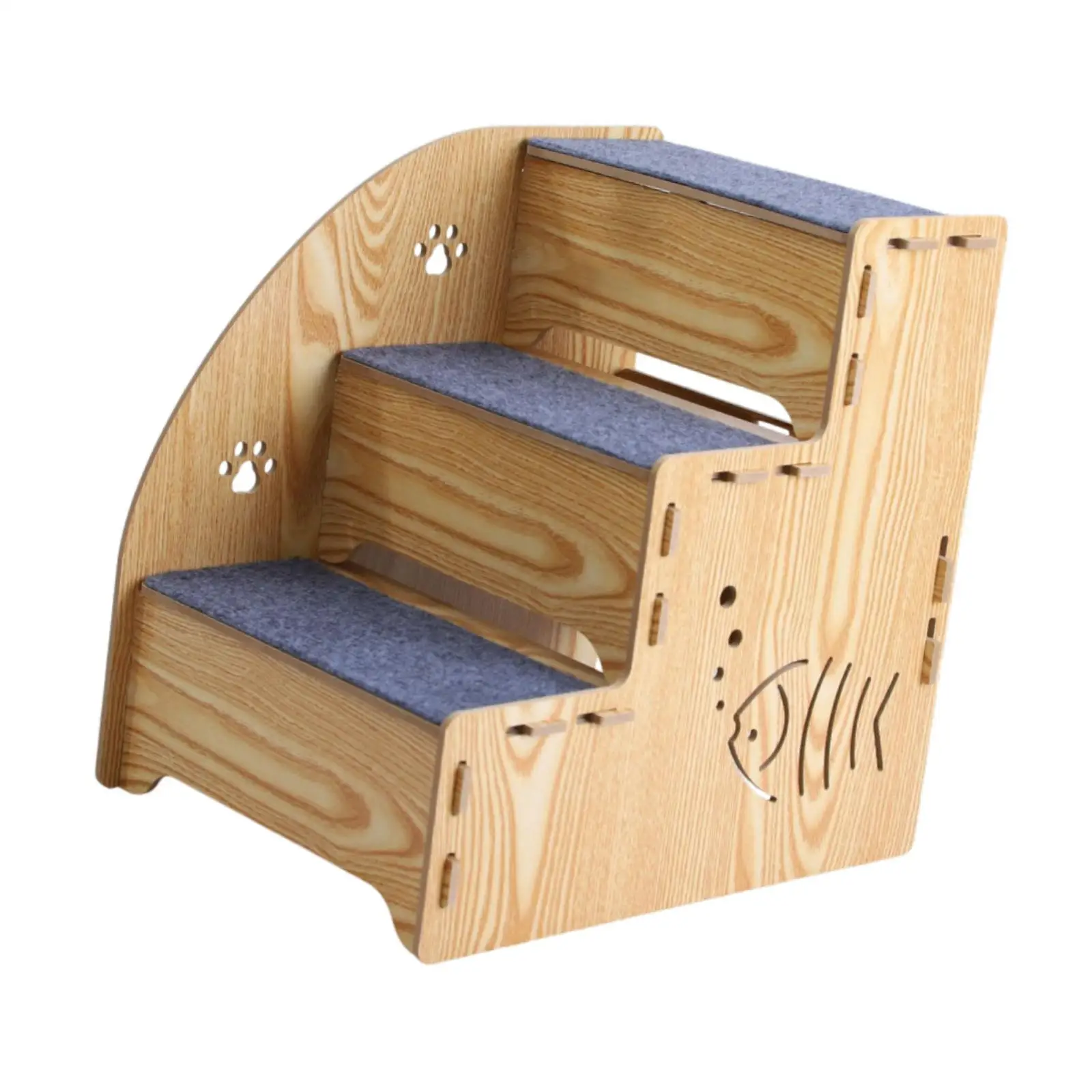 Wood Dog Stair Ladder 3 Steps Nonslip Supplies Dog Climbing Ladder Cat Stairs Pet Stairs Steps for Older Cats Indoor Car Bed