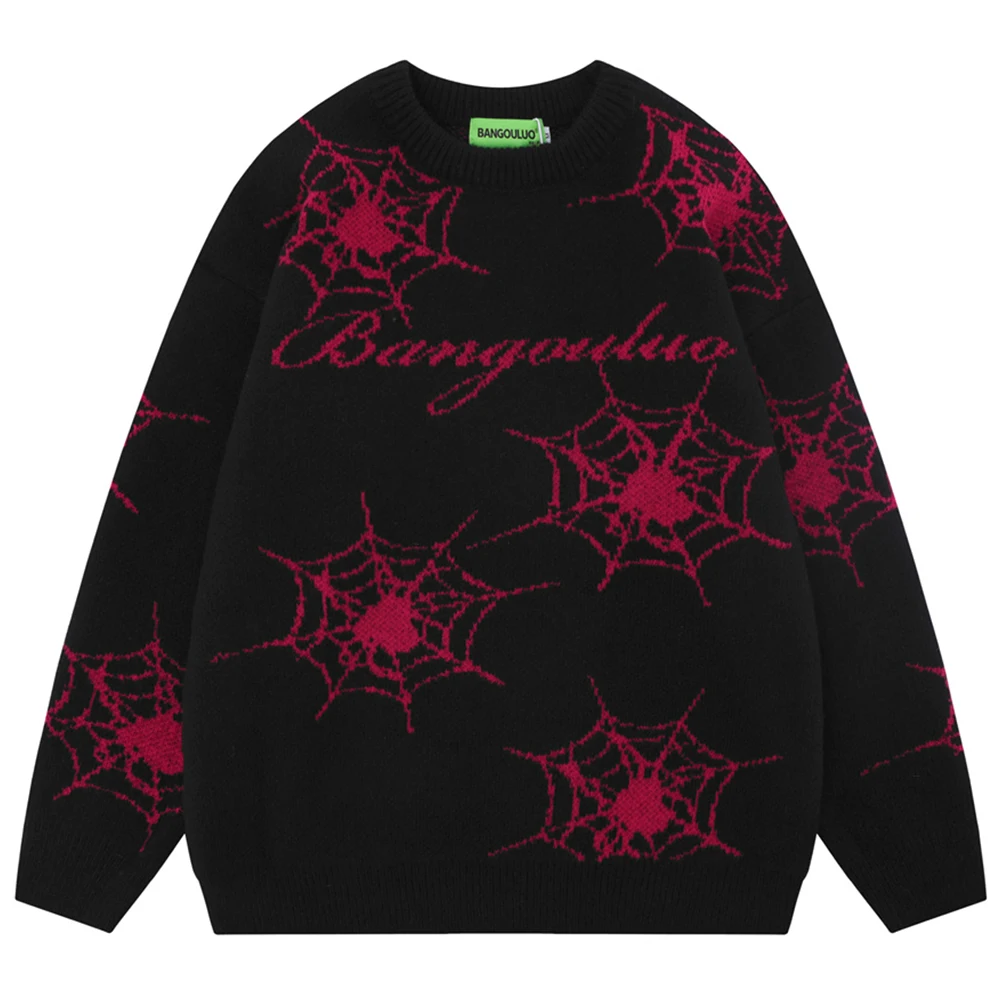 

Y2K свитер паук оверсайз пуловер мужской женский свитер осенний мужской свитер вязаная одежда черный серый