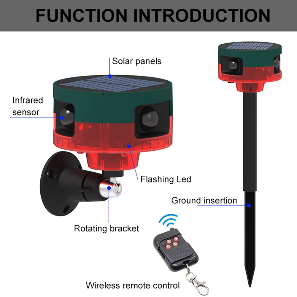Solar Powered Animal Repeller with Flashing Light for Farms and Orchards