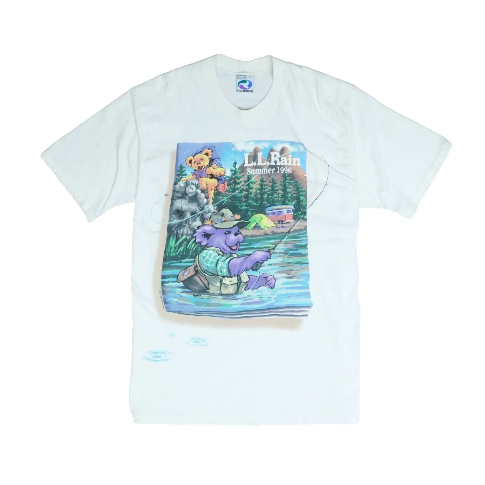Vintage Grateful Dead Ll Rain Summer Liquid Blue T-Shirt Large Band Tee 1995 Anni '90