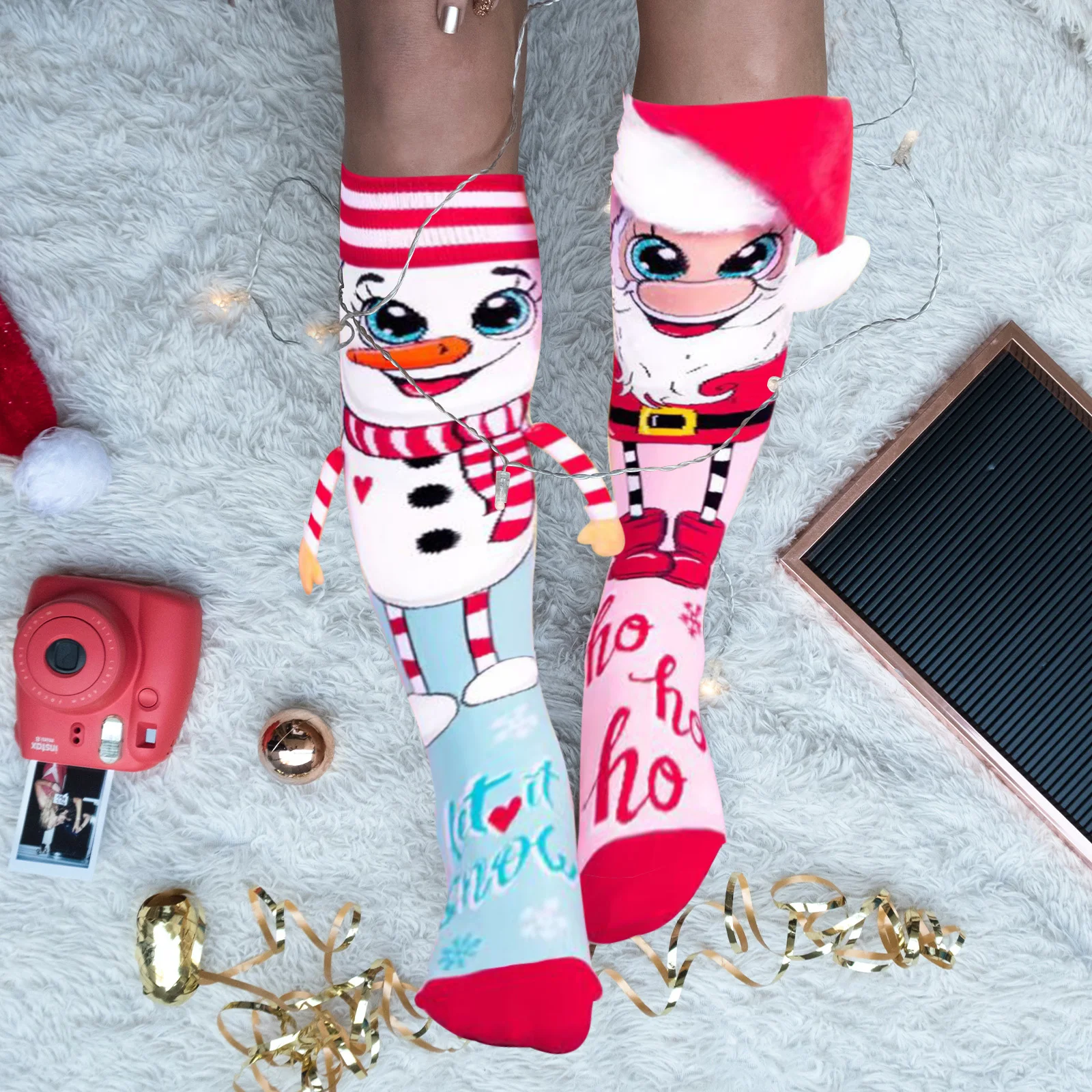 Christmas Stockings 1 Pair Creative Cartoon Christmas Stockings Regular Fit Christmas Present Socks Soft Decorate Santa Snowman Socks
