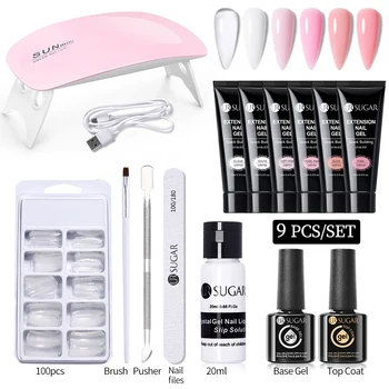 UR SUGAR 누드 핑크 익스텐션 젤 키트, UV LED 램프 풀 매니큐어 세트, 반영구 소크 오프 네일 아트 젤, 익스텐션 젤 광택제