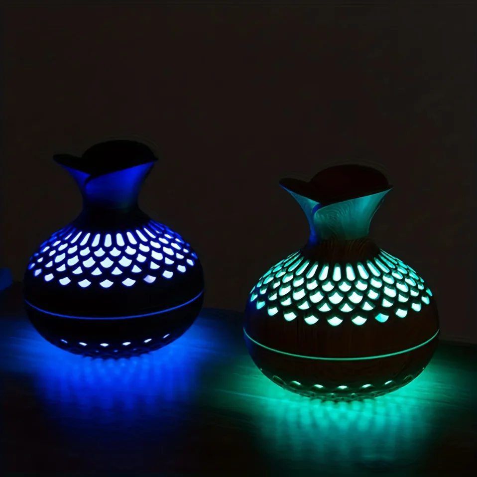 300ml drewniany wazon lampa kolorowa nawilżacz generujący chłodną mgiełkę dyfuzor do olejków eterycznych mini nawilżacz powietrza usb