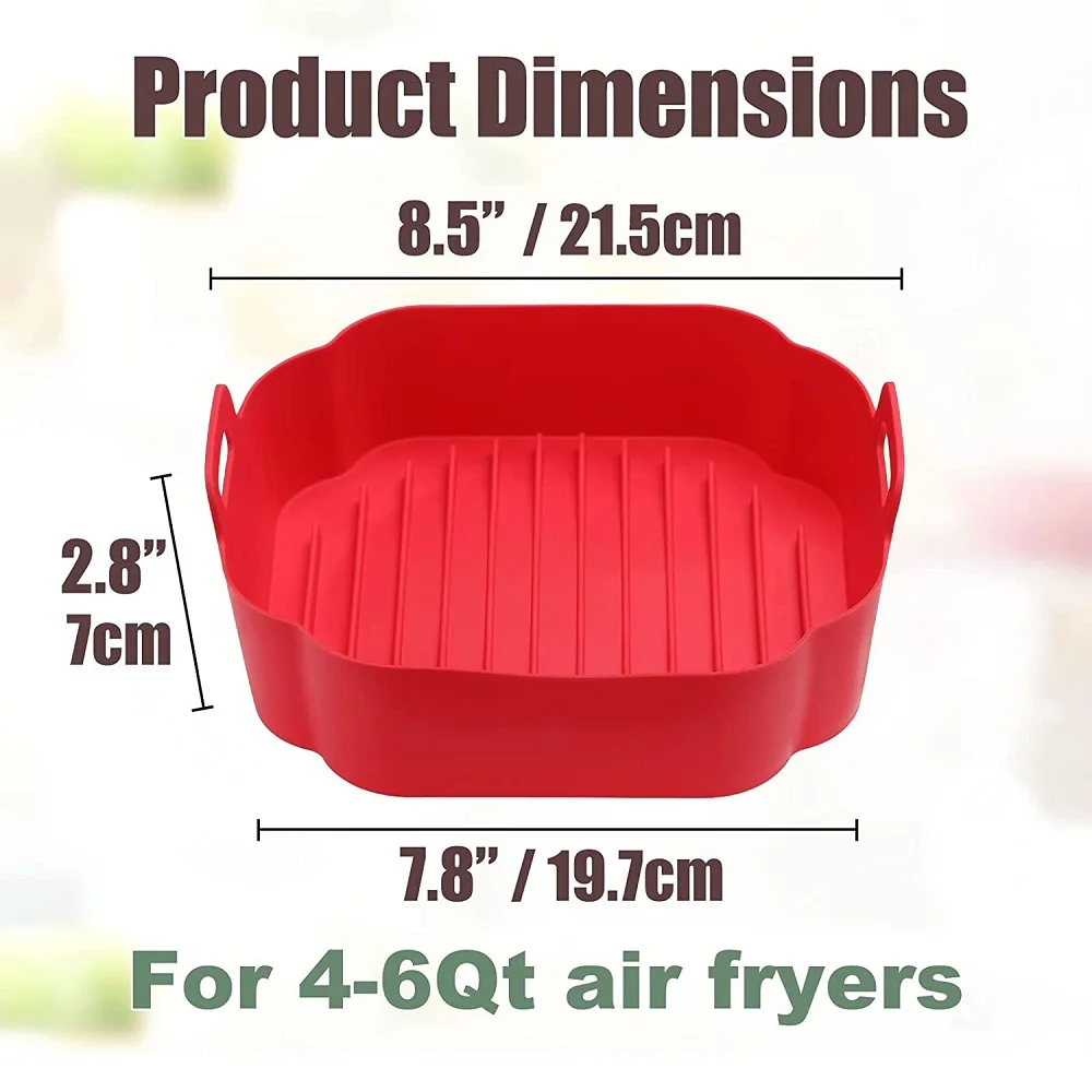Air Fryer Silicone Liners Reusable Square 8.5 inch for 4 to 6 QT Environmental Silicone Material (FDA) Replacement Accessories