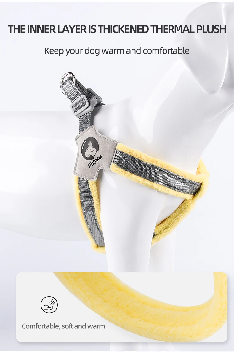 Peitoral canino plush em formato Y mostrando encaixe e acabamento macio