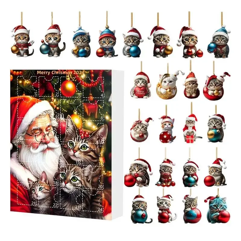Advent Calendar Christmas Cat Countdown Calendar Cute Animal Hanging Decoration New Year Christmas Tree Decoration