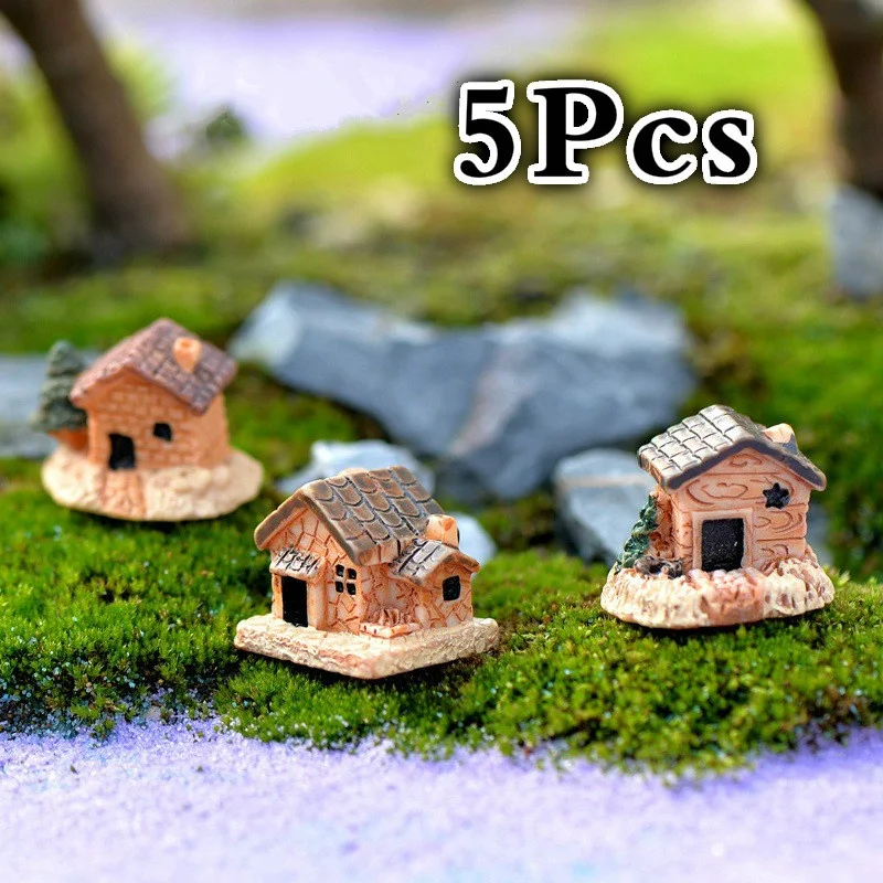 5Pcs Mini Doll House Stone House Resin Decorations for Home and Garden DIY Decorations(Style Random) miniature figurines resin crafts house kit