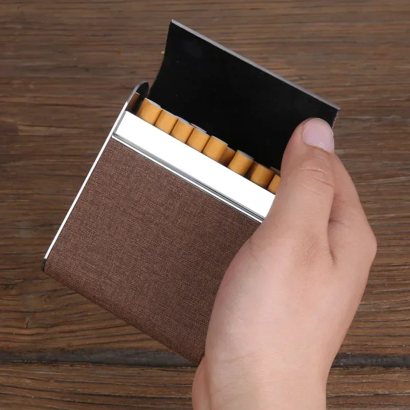 

Stainless Steel Flip Cover Cigarettes Case Hold 20pcs 84mm Cigarette Tobacco Holder PU Cigarette Storage Box Men Smoking Gadgets