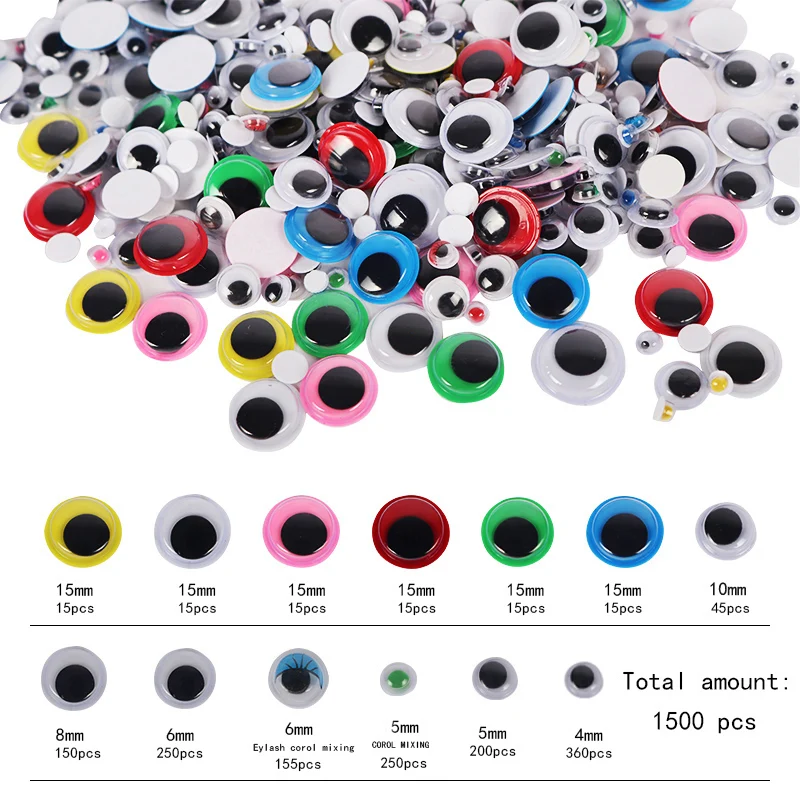 1500pcs Movable Self-Adhesive Eyes Wiggly Googly Animal Eyeball Kindergarten Children DIY Crafts K0882 plastic safety eyes doll eyes googly doll eyes plastic toy eyes swing eyes