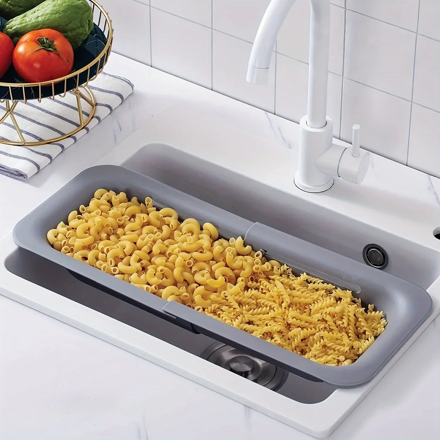 야채, 과일 세척용 접이식 플라스틱 필터 바구니, 식기 건조기, 주방 싱크대 정리함
