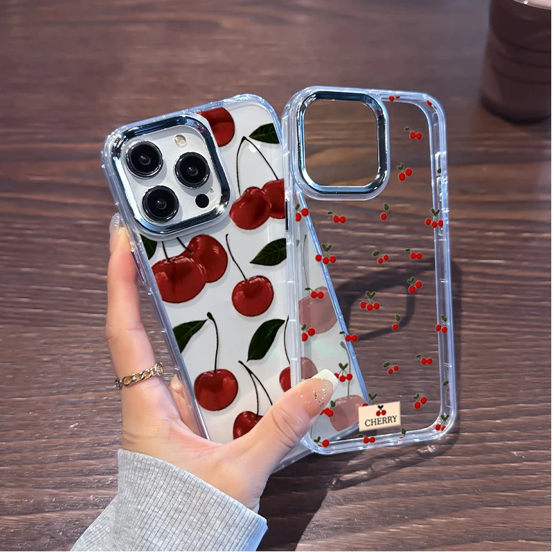 Soft Bow Cherry Lichee Clear Plating Lens Cover Case