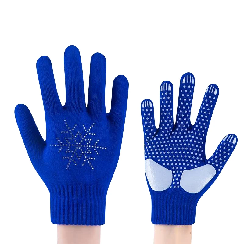 Children Youth Figure Skating Gloves Non-Slip Stretch Snowflake Sequin Glove Winter Warm Mittens Gloves For Ice Sports