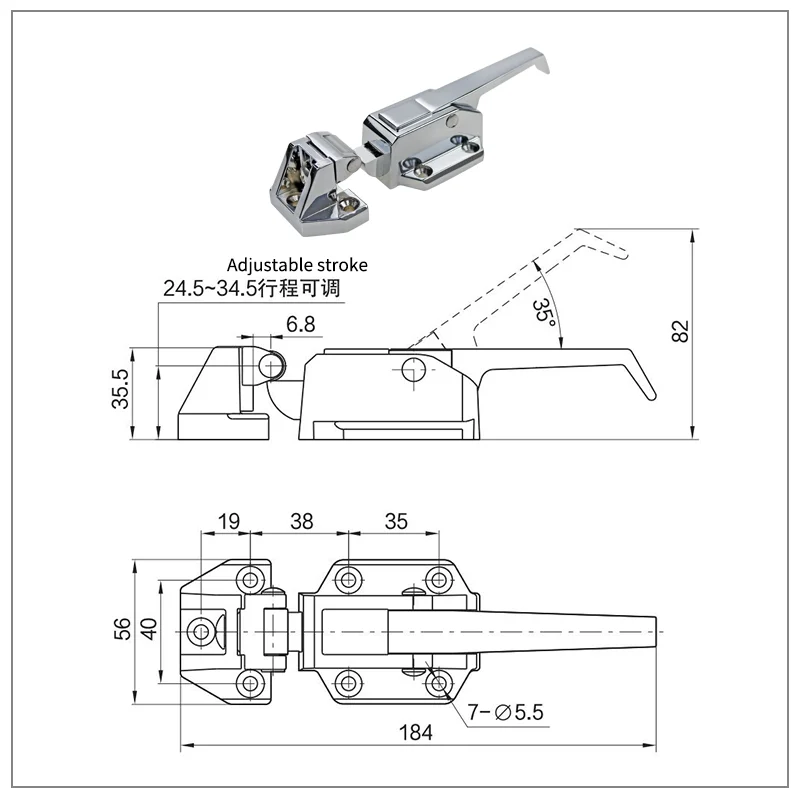 Adjustable Door Handle Oven Steam Cabinet Freezer Industrial Equipment Lock