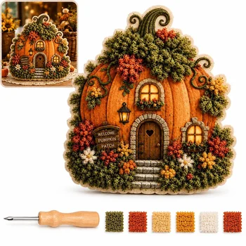 Kit Artigianale Fatto a Mano in Tessuto Poke Art, Design Casa dei Funghi, Set Artigianale Rilassante Fai-da-Te, Decorazione da Appendere per la Casa, Regalo Artigianale