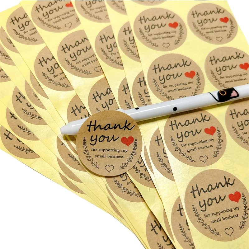 100Pcs Seal Sticker Thank you for supporting my small business kraft paper red love Pack Gift Seal Labels Adhesive Round 3.5cm