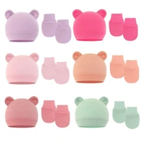 Baby Anti Scratching Cotton Gloves Infant Hat Set Newborn Face Protection Scratch Mittens Breathable Cotton Warm Cap Baby Bonnet 4