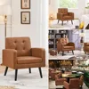Mid-Century Accent Chairs,PU Leather Modern Upholstered Living Room Chair,Cozy Armchair Button Tufted Back 5