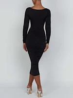 Autumn and Winter Women Sexy Bodycon Dress Square Neck Long Sleeved Ladies Evening Dresses - Image 4