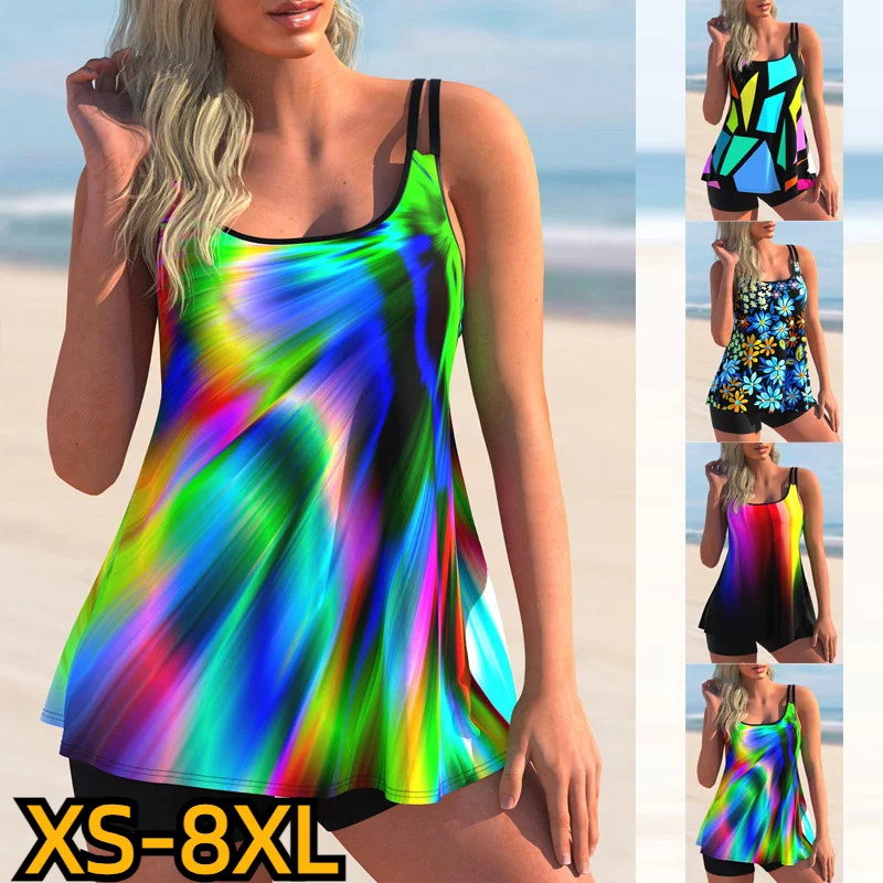 

2023 Two Piece Beach Swimwear 3D Print Tankinis Swimming New Tankinis Set Women's Fashion Monokini Swimwear Summer Beach Wear