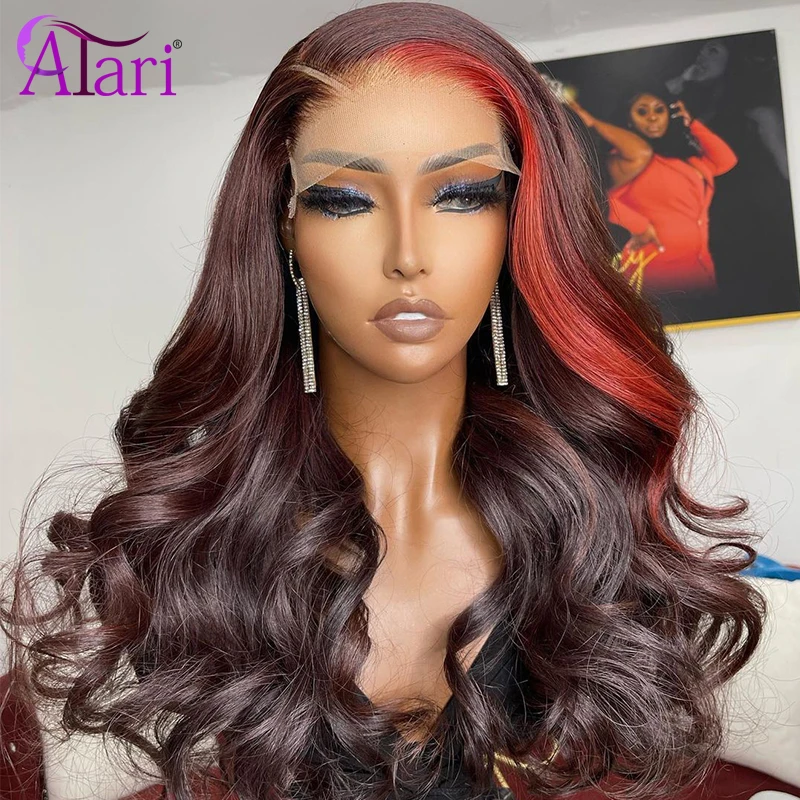 Colored Burgundy With Red 13x4 Lace Frontal Wig Transparent 13x6 Lace Front Body Wave Human Hair