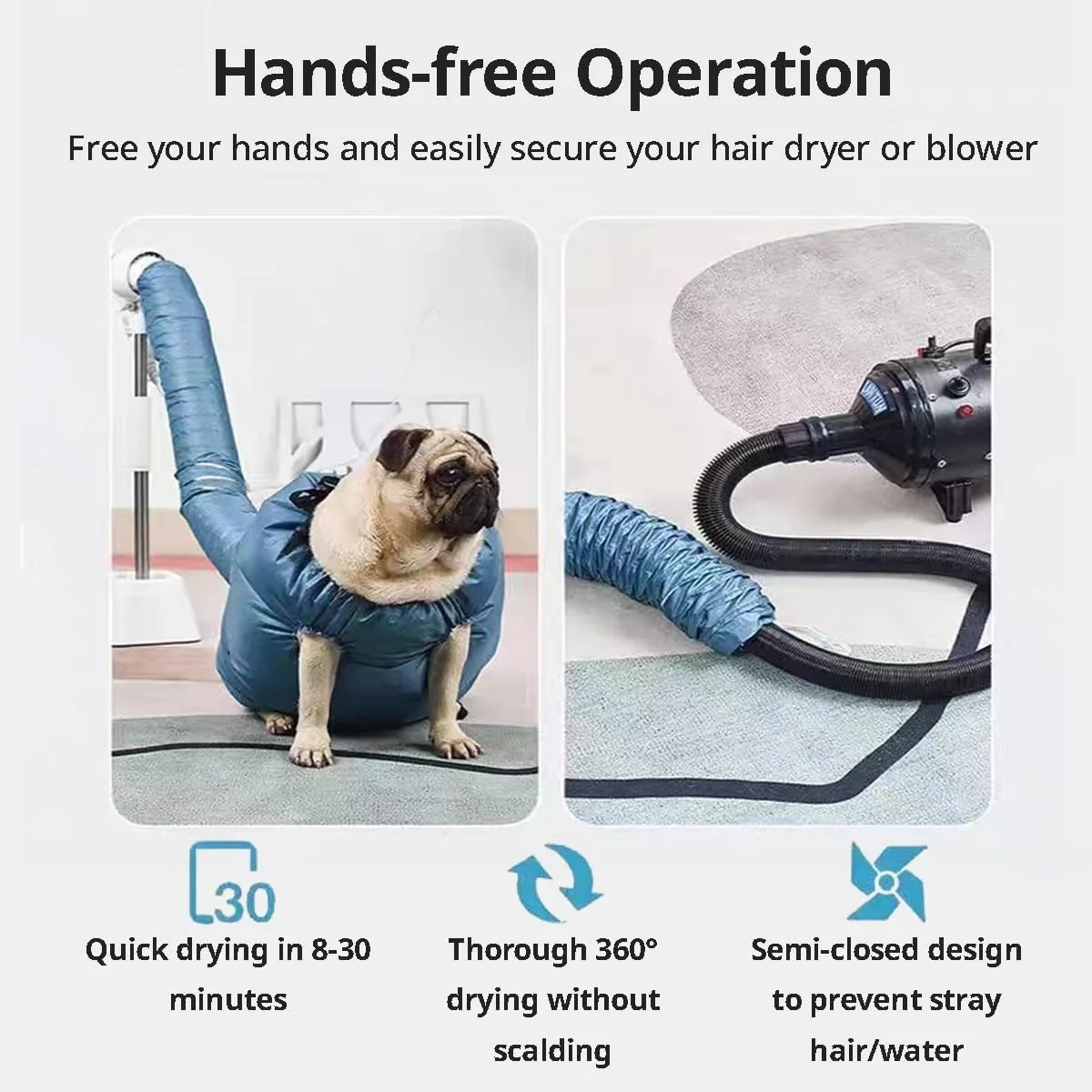 Dog Drying Bag Hands Free Quick Drying Pet Grooming Tool for Small Medium Large Puff Fluff Dogs & Cats, 360 Degree Shower Bath