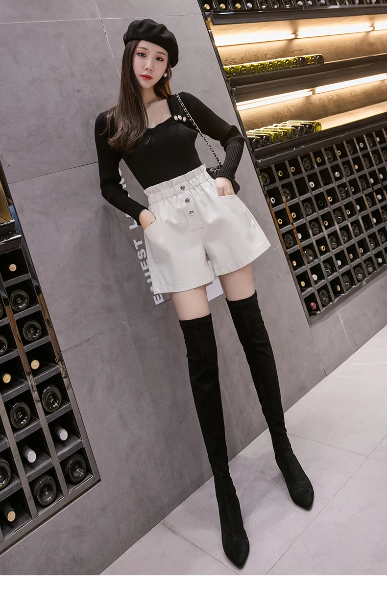 Fashion Pu Leather Shorts Woman High Quality Wide Leg Faux Leather Shorts Elastic High Waist 2021 Autumn Winter New Short Pants patagonia shorts