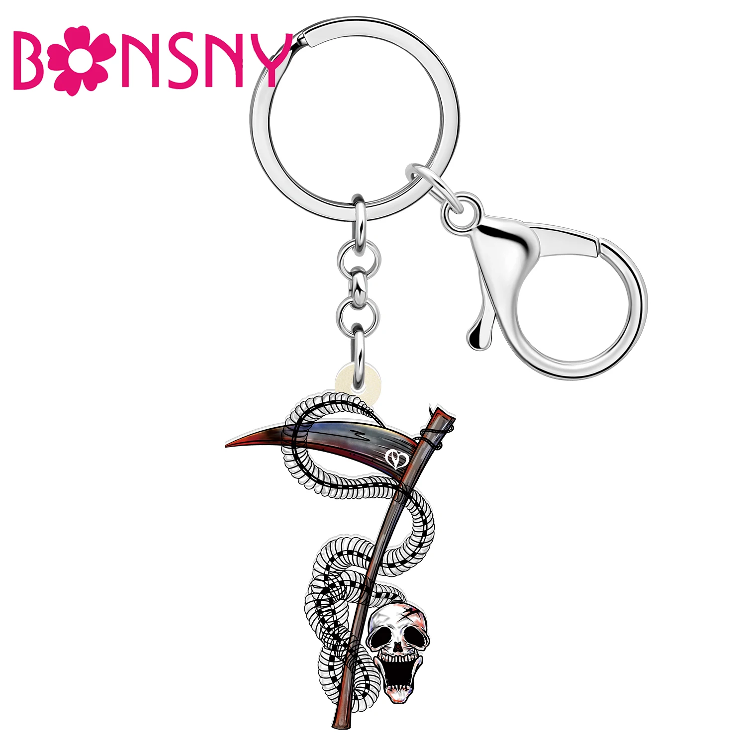 Bonsny-Llaveros De Acrílico Con Forma De Calavera Para Mujer Y Adolescente, Joyería Con Dijes De Halloween, Llavero Punk, Accesorios Para Bolso De Coc