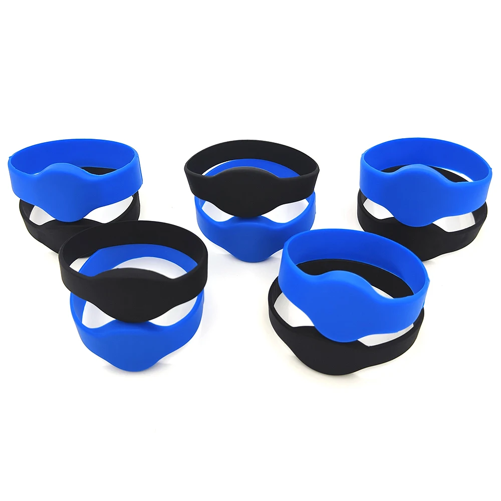 

10Pcs 125KHz EM4100 TK4100 RFID Read Only Waterproof Silicone Wristband Keyfob Bracelet Access Control Card Black/Blue