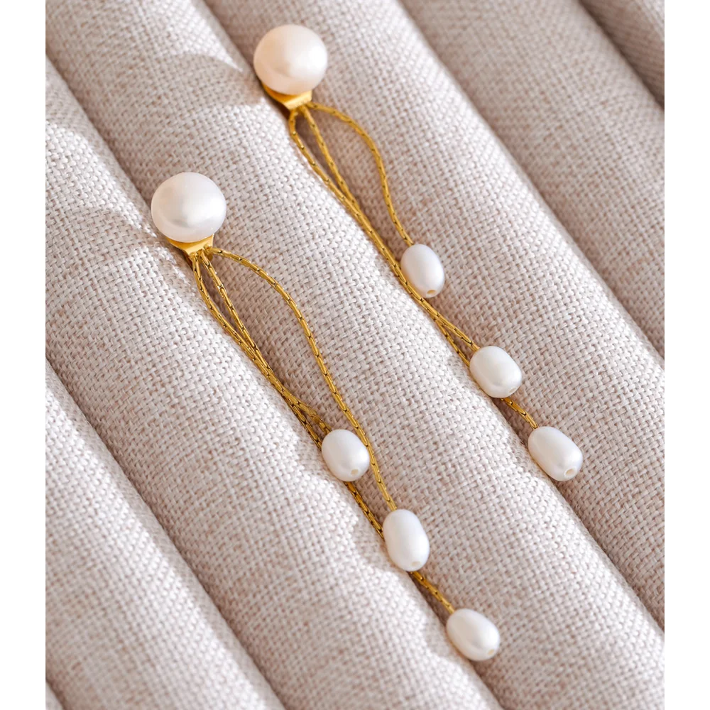Yhpup Earrings Freshwater Pearls Chain for Women