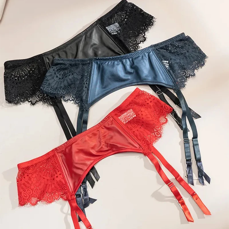 Comeondear Sexy Lace Leather Garter Belt Lingerie Plus Size Garter Underwear Adjustable Double Breasted Waist Belt For Stockings