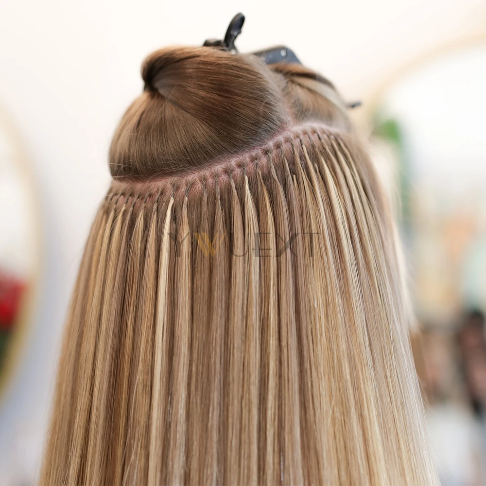 플랫 팁 케라틴 인간의 머리카락 확장 핫 퓨전 헤어 익스텐션 12 16 20 50 개/갑 기계 레미 케라틴 팁 헤어 익스텐션