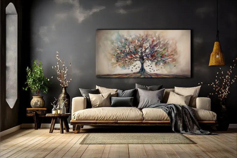 Colorful Tree of Life Decoration Abstract Wall Art Canvas Painting Symbolic Artwork Colorful Tree Decoration Unique Art Gift