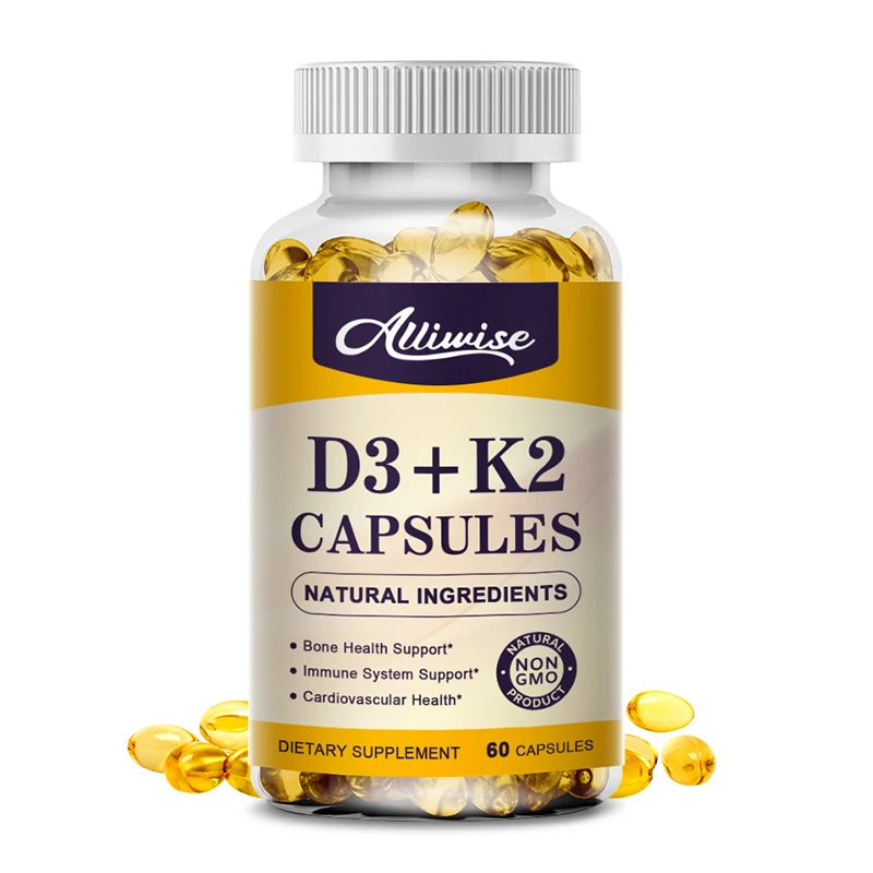 

Alliwise 3X Vegan Vitamin D3+K2 Capsule for Regulate Calcium Metabolism Promote Bone Health Heart & Increase Immunity Supplement