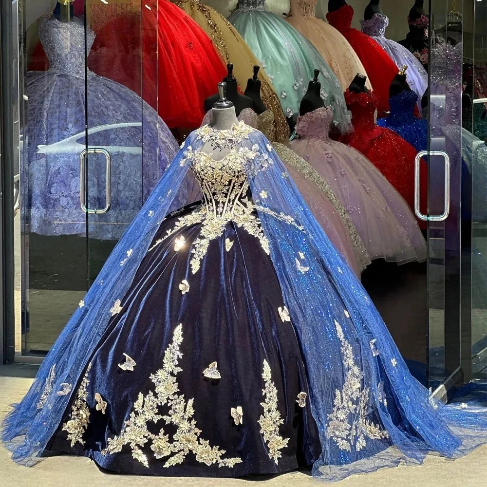 

Blue Princess Quinceanera Dresses Ball Gown Off The Shoulder Tulle Appliques Sweet 16 Dresses 15 Años Mexican