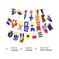 40 - Piece Nautical Marine Signal Code Flag Set - 8x12 inches, Maritime Boat Theme Decoration, 14M Length (Blue and White Stripe)