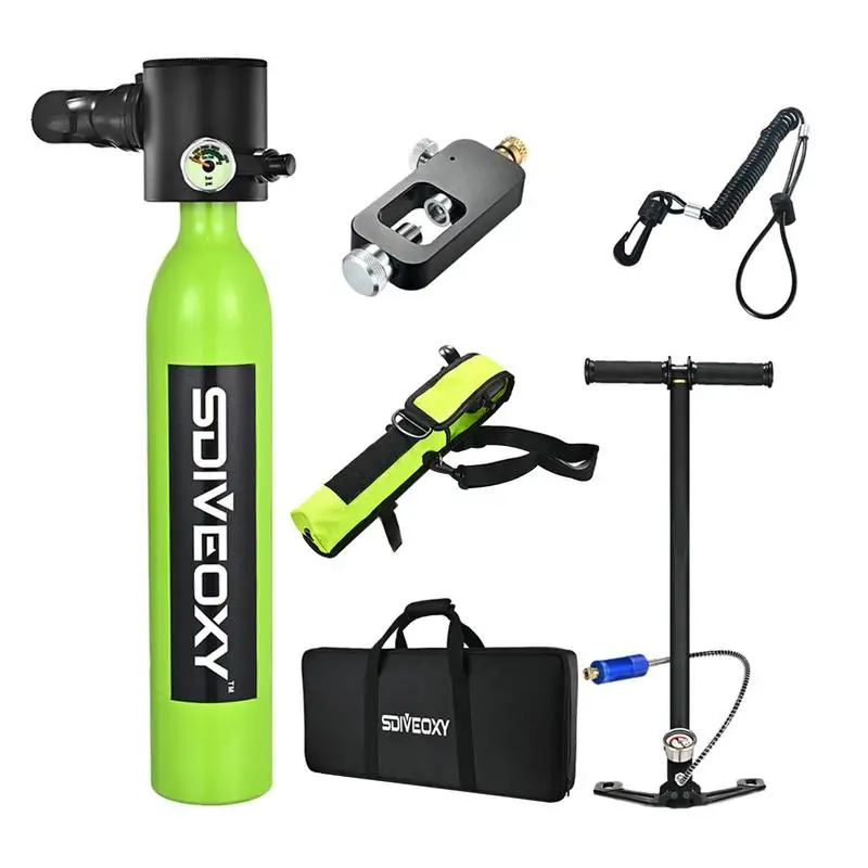 

Set 0.5L Mini Scuba Tank Diving Equipment Outdoor Oxygen Scuba Diving Tank 6-12 Minutes Cylinder Snorkeling Set Hand Pump 2024