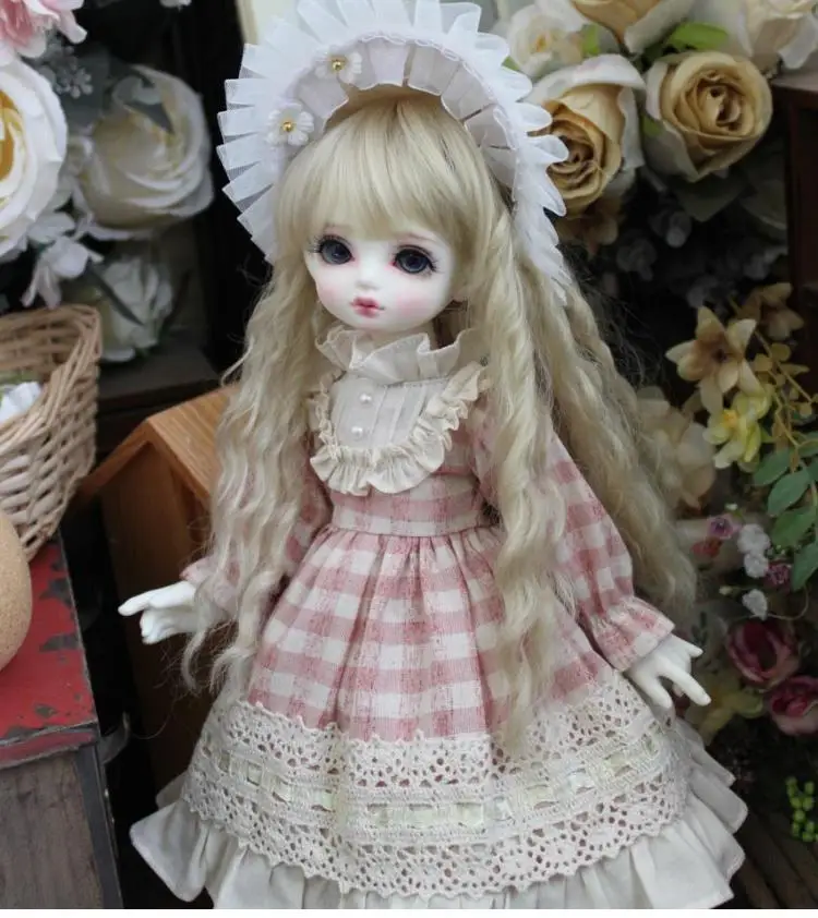 

1/6 1/4 1/3 BJD dress + hair Clips doll retro dress cute pink plaid for 1/3 1/4 1/6 BJD SD DD 1/6 Blyth doll accessories