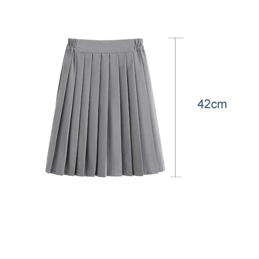 Japanese Student Girls Skirt School Uniform Solid Color Suit Pleated Skirt Short/Middle/Long High School Elastic Waist Dress 4