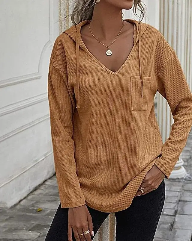

2023 Autumn Winter Spring New Fashion Casual Pocket Design Asymmetrical Hooded Sweatshirt Female Clothing T-Shirts Pullover Tops